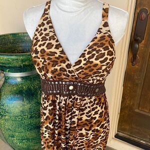 Animal print adjustable strap embellished waist dress size 3X